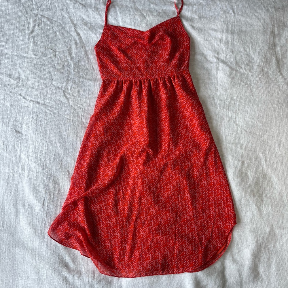 Red Patterned Spaghetti Strap Dress